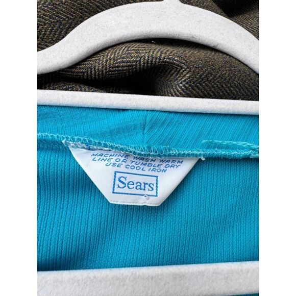 Vintage Sears teal dress elastic waist one tag - Picture 2 of 11